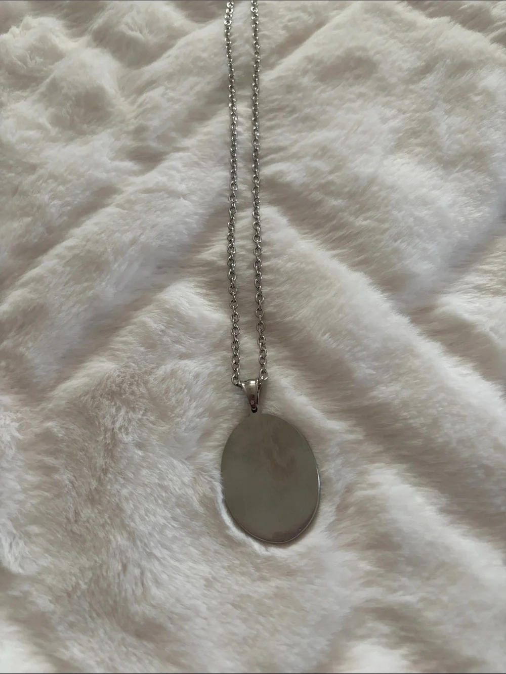 Silver Necklace with Dark Blue Oval Pendant